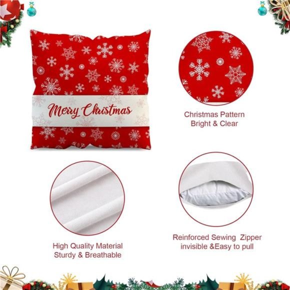 4 Pcs  Christmas Throw Pillow Covers | Winter Xmas Winter Snowflake 18x18 Inch - Picture 6 of 6